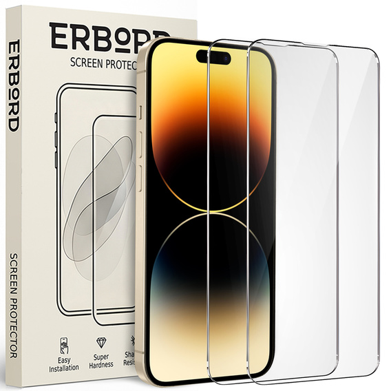 2x Μετριασμένο γυαλί για iPhone 14 Pro Max, ERBORD 9H Hard Glass στην οθόνη