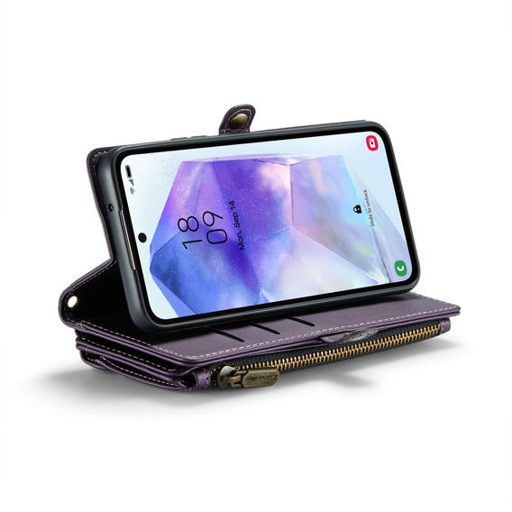 θήκη CASEME για Samsung Galaxy A55 5G, RFID Leather Wallet, με λουράκι ώμου, μωβ