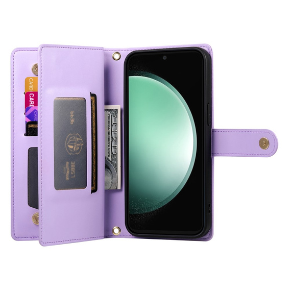 Θήκη με πτερύγιο για Samsung Galaxy S25 Edge, Wallet Zipper Pocket, μωβ
