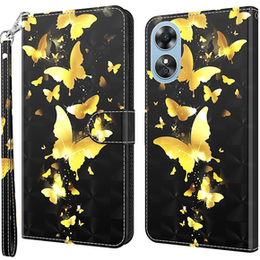 Θήκη με πτερύγιο για Oppo A17, Wallet, Butterflies χρυσή