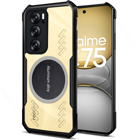 Θήκη για Realme 14X / Realme C75, με μαγνητική πλάκα, διαφανής / μαύρη