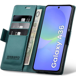 Θήκη για Samsung Galaxy A36, ERBORD Glossy Litchi, πορτοφόλι με πτερύγιο, πράσινη