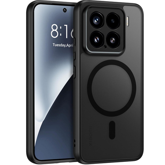 Θήκη για Xiaomi 15, για MagSafe, ERBORD Μatt Case, μαύρη + Γυαλί οθόνης