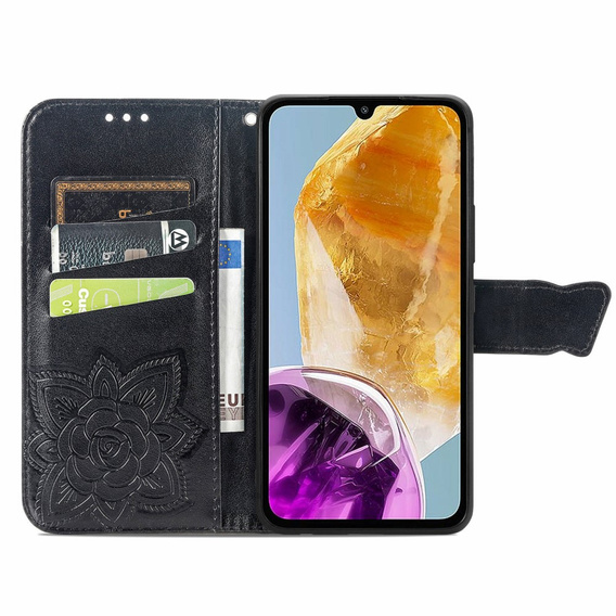 Θήκη με πτερύγιο για Samsung Galaxy M15 5G, Butterfly, μαύρη