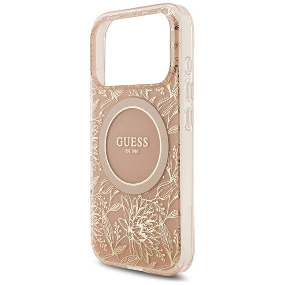 Θήκη Guess IML Flowers Electroplated Allover With Beads Strap, για MagSafe, με λουράκι για iPhone 17 Pro