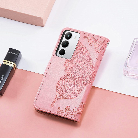 Θήκη με πτερύγιο για Realme C71, Butterfly, ροζ rose gold