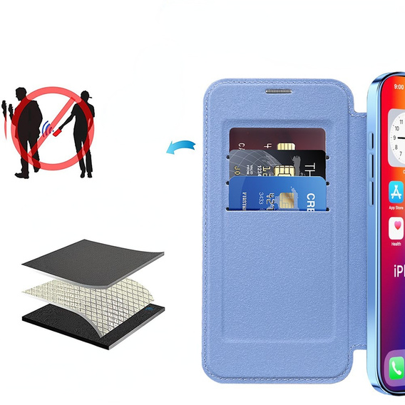 Θήκη με πτερύγιο για iPhone 16, RFID Wallet MagSafe CamShield, μπλε