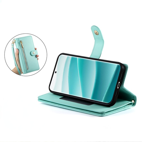 Θήκη με πτερύγιο για Xiaomi Redmi Note 14 Pro 5G / Poco X7 5G, Wallet Zipper Pocket, πράσινη