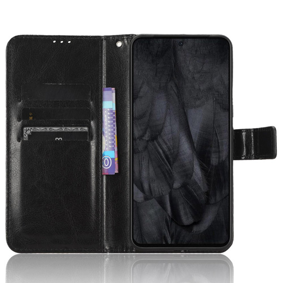 Θήκη με πτερύγιο για Google Pixel 8 Pro, Crazy Horse Wallet, μαύρη