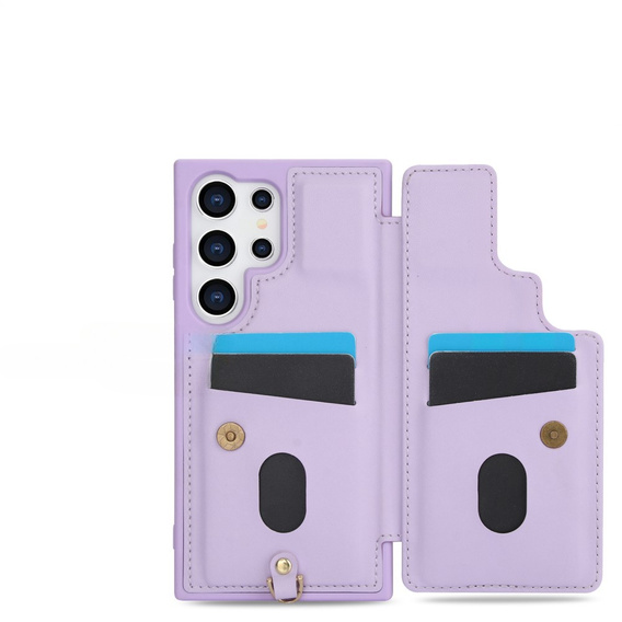 θήκη για Samsung Galaxy S25 Ultra, Leather Flower Card Slot, μωβ