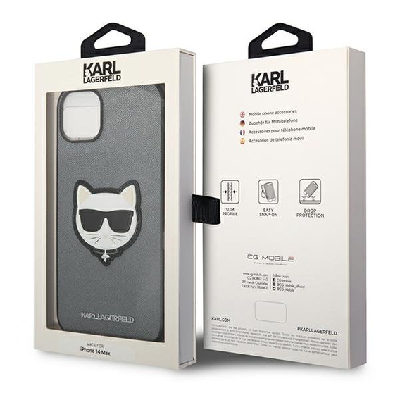 Karl Lagerfeld Θήκη για iPhone 14 Plus, Saffiano Choupette Head Patch, ασημένια