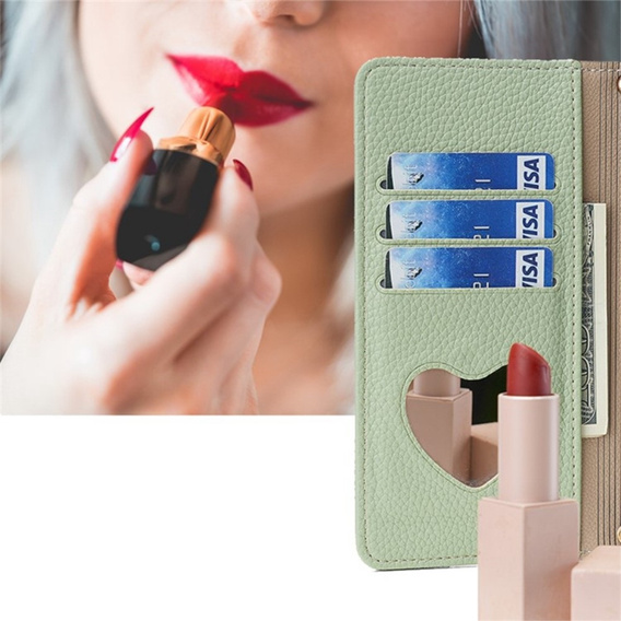 θήκη Wallet Zipper Pocket flip για το Motorola Edge 40 Neo 5G, Wallet Zipper Pocket, με καθρέφτη, πράσινη