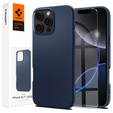 θήκη Spigen για iPhone 16 Pro, Liquid Air, σκούρο μπλε + μετριασμένο γυαλί 9H