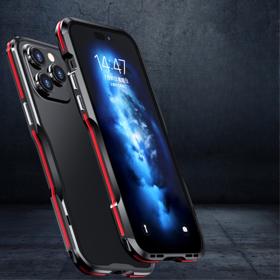 Θήκη LUPHIE για iPhone 14 Pro, Armor Bumper, μαύρο / κόκκινο