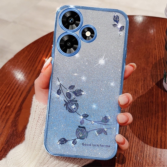 Θήκη για Infinix Hot 30i, Glitter Flower, μπλε