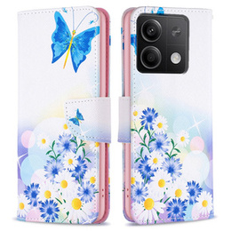Θήκη με πτερύγιο για Xiaomi Redmi Note 13 5G, Wallet, Butterfly & Flowers λευκή