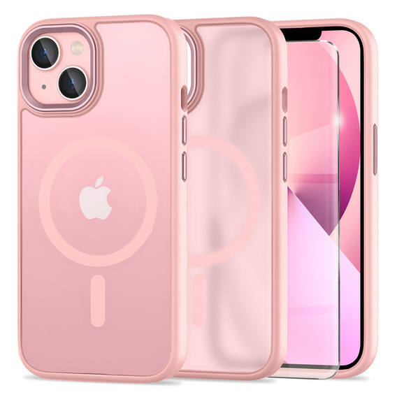 Θήκη για iPhone 13, για MagSafe, ERBORD Μatt Case, ροζ + Γυαλί οθόνης