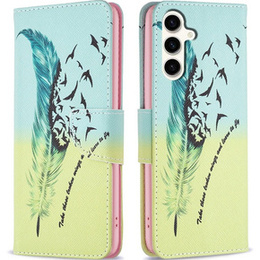 Θήκη με πτερύγιο για Samsung Galaxy S23 FE, Wallet, Feather μπλε / κίτρινη