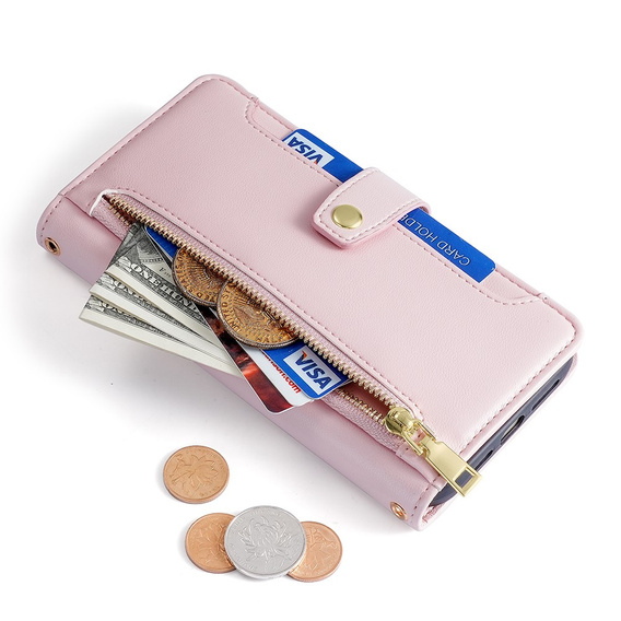 Θήκη με πτερύγιο για Realme 12 Pro 5G / 12 Pro+ 5G, Wallet Zipper Pocket, ροζ