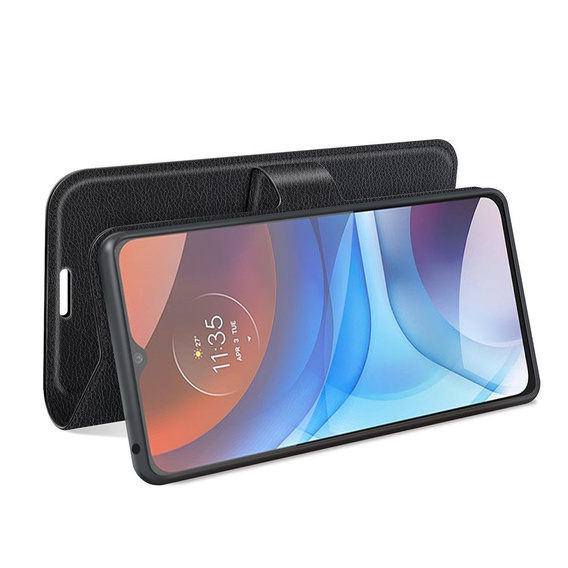 Θήκη με πτερύγιο για Motorola Moto E7 Power / E7i Power, Wallet Litchi Texture, μαύρη