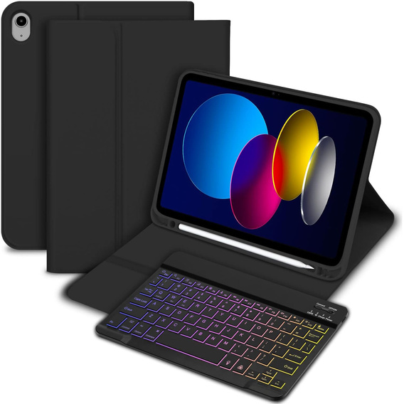Θήκη με φωτιζόμενο πληκτρολόγιο bluetooth για iPad 10.9 2022 (10 gen.), μαύρο