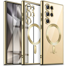Θήκη για Samsung Galaxy S24 Ultra, Electro MagSafe, χρυσή + Πλήρης κόλλα Κεραμικό γυαλί