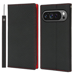 Θήκη με πτερύγιο για Google Pixel 10 / 10 Pro, δέρμα Litchi Grain, μαύρο