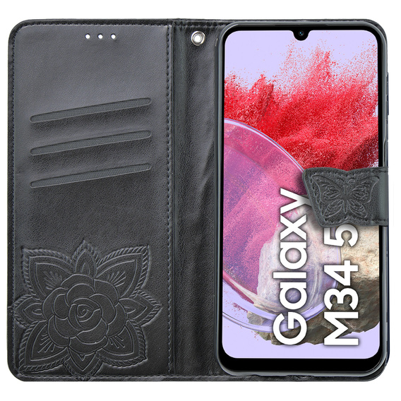Θήκη με πτερύγιο για Samsung Galaxy M34 5G, Butterfly, μαύρη