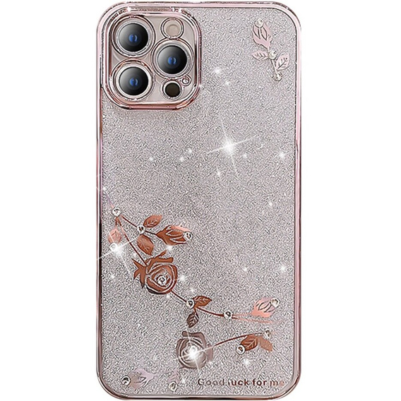Θήκη για iPhone 14 Pro Max, Glitter Flower, ροζ rose gold
