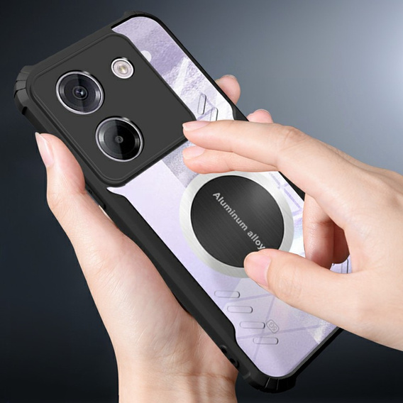 Θήκη για Xiaomi Poco M7 Pro 5G, με μαγνητική πλάκα, διαφανής / μαύρη