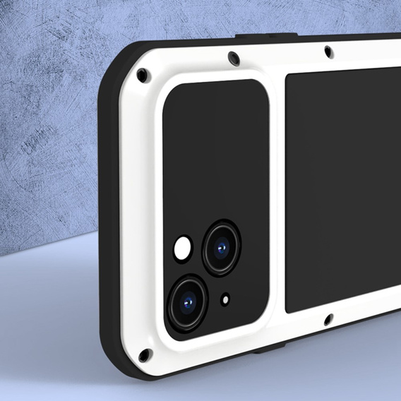 Love Mei Θήκη για iPhone 14, armored with glass, ασημένια
