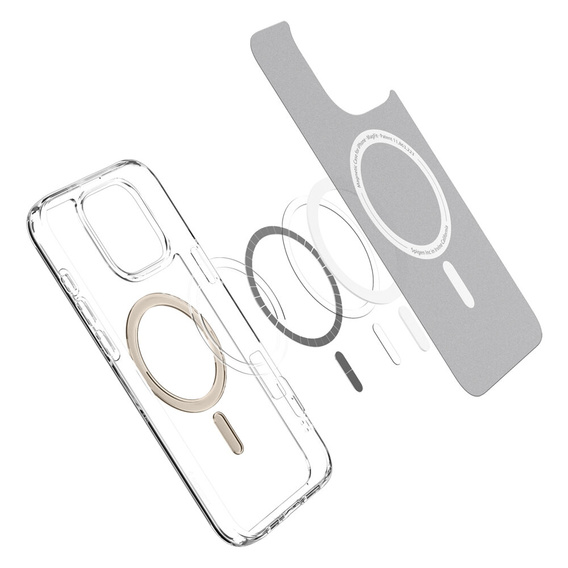 Θήκη MagSafe Spigen για iPhone 16 Pro Max, Ultra Hybrid, διαφανές / χρυσό + Μετριασμένο γυαλί 9H