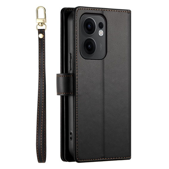 Θήκη με πτερύγιο για Oppo Reno 13F 5G, Wallet Zipper Pocket, μαύρη