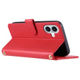 θήκη πτερύγιο για iPhone 16 Plus, Rhombus Crossbody Leather, κόκκινη