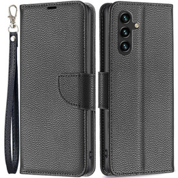 Θήκη με πτερύγιο για Samsung Galaxy A15, Wallet Litchi Leather, μαύρη + γυαλί 9H