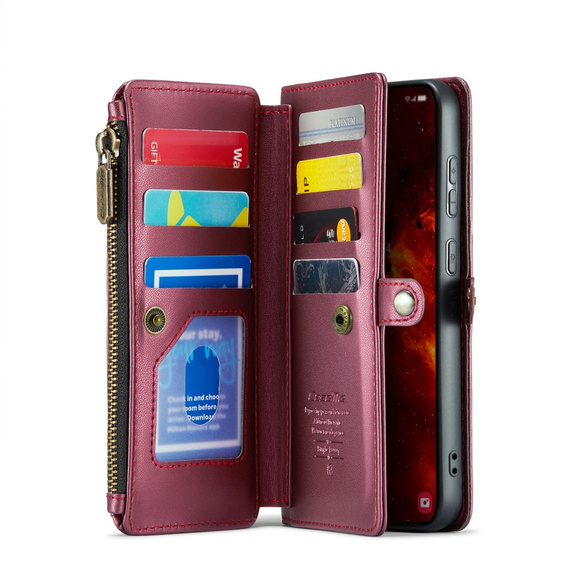 θήκη CASEME για Samsung Galaxy S24 FE, RFID Leather Wallet, με λουράκι ώμου, κόκκινη