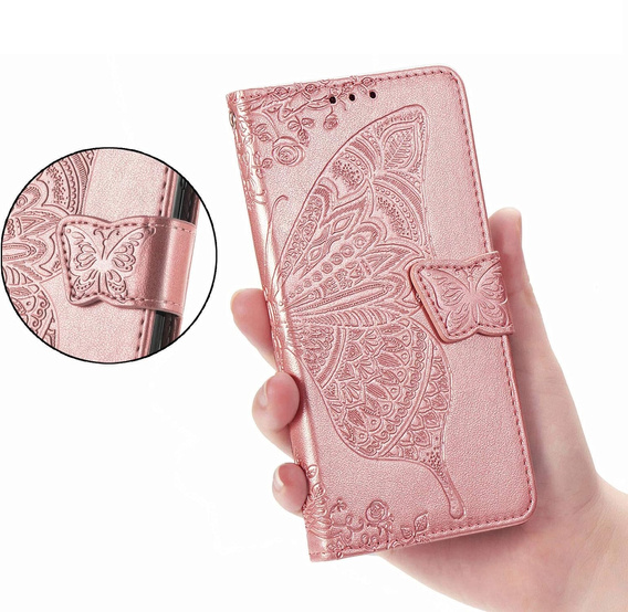 Θήκη με πτερύγιο για Oppo A40 / Oppo A40m, Butterfly, ροζ rose gold