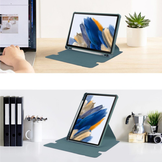 Θήκη πληκτρολογίου για Samsung Galaxy Tab A9+, Rotary 360° Leather, σκούρα πράσινη