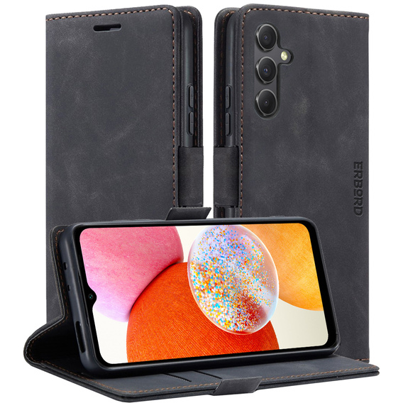 Θήκη για Samsung Galaxy A14 4G/5G, ERBORD Vintage, πορτοφόλι με πτερύγιο, μαύρη