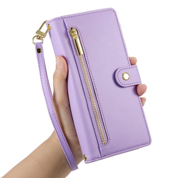 Θήκη με πτερύγιο για iPhone 16, Wallet Zipper Pocket, μωβ