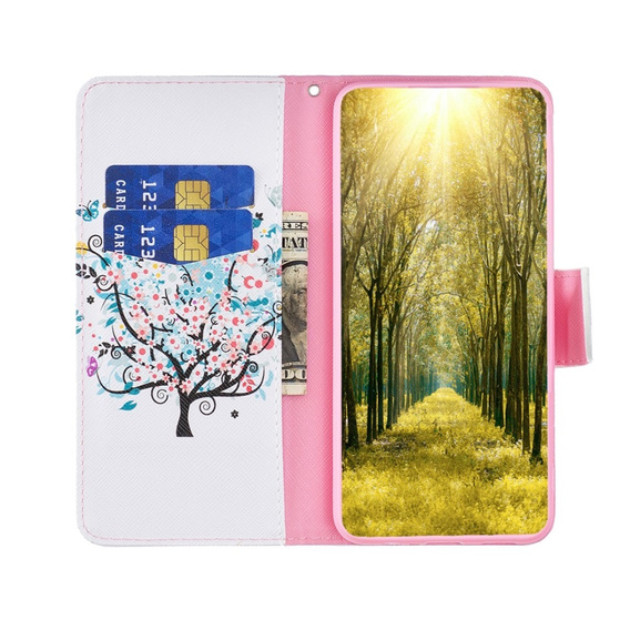 Θήκη με πτερύγιο για Nokia C12 4G, Wallet, colorful tree, λευκή