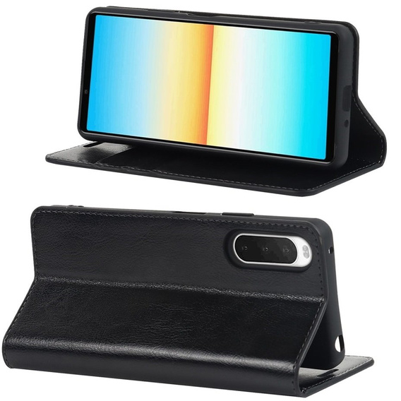 Θήκη με πτερύγιο για Sony Xperia 10 IV, Split Leather Wallet, μαύρη
