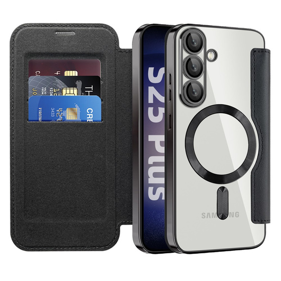 Θήκη με πτερύγιο για Samsung Galaxy S25+ Plus, RFID Rhombus Wallet MagSafe CamShield, μαύρη