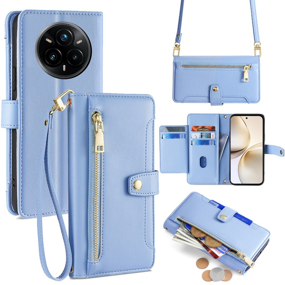 Θήκη με πτερύγιο για Realme 14 Pro 5G, Wallet Zipper Pocket, μπλε