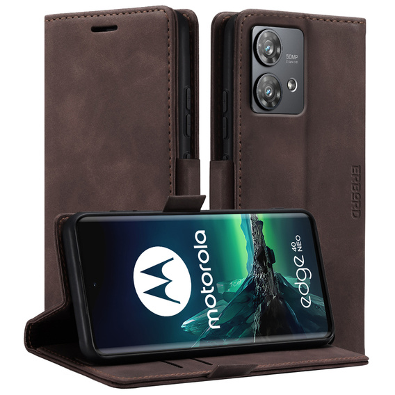 Θήκη για Motorola Edge 40 Neo, ERBORD Vintage, πορτοφόλι με πτερύγιο, καφές