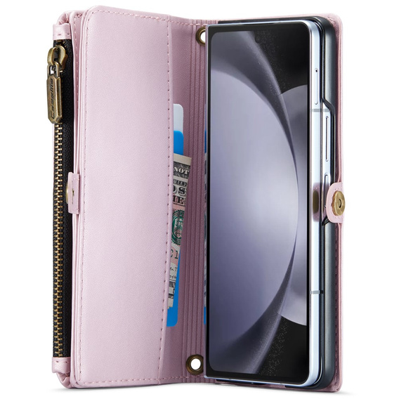 θήκη CASEME για Samsung Galaxy Z Fold6 5G, RFID Leather Wallet, με λουράκι ώμου, ροζ