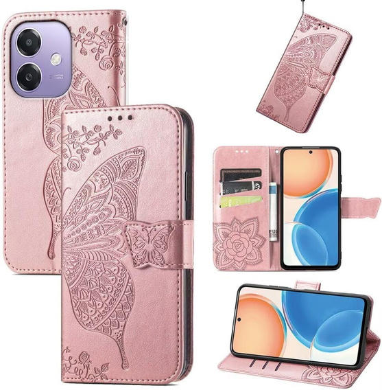 Θήκη με πτερύγιο για Oppo A40 / Oppo A40m, Butterfly, ροζ rose gold