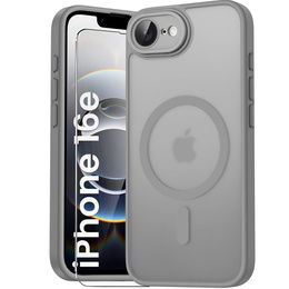 Θήκη για iPhone 16E, για MagSafe, ERBORD Μatt Case, γκρι τιτάνιο + Γυαλί οθόνης