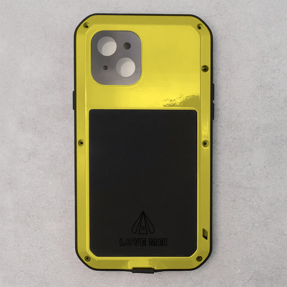 Love Mei Θήκη για iPhone 13 mini, armored with glass, κίτρινη / μαύρη