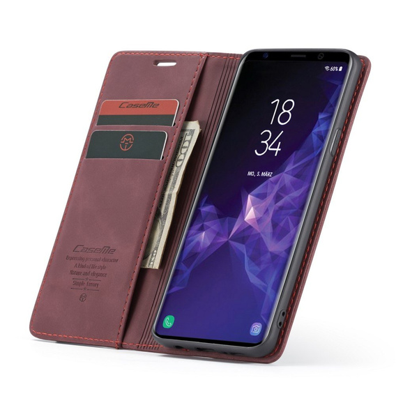 θήκη CASEME για Samsung Galaxy S9 Plus, Leather Wallet Case, μπορντό